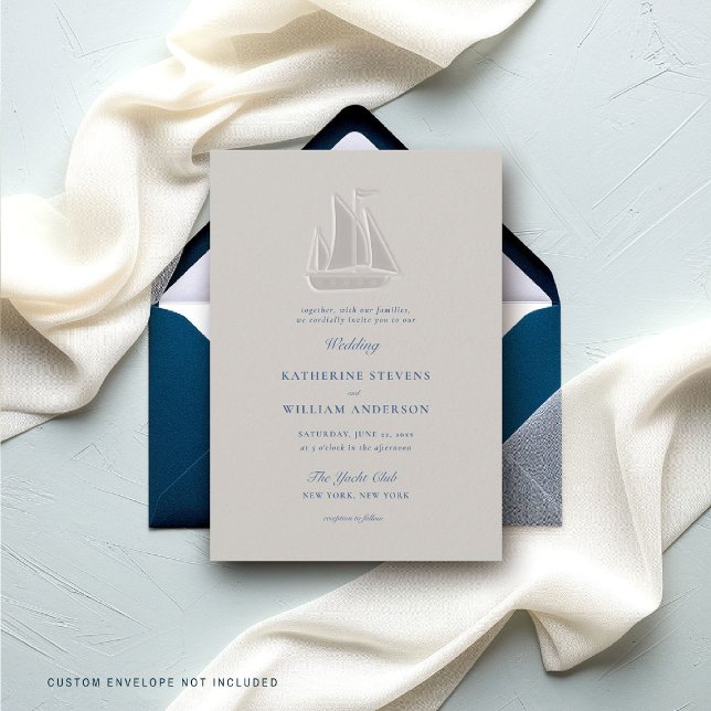 Invitation Bateau à voile nautique Formal Moderne Mariage cla (nautical wedding invitation sail boat sailing marina ocean waterfront beach destination modern class)