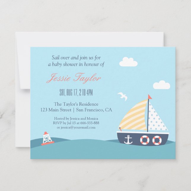 Invitation Bateau à voile Thème nautique Bébé Shower Invitati (Devant)