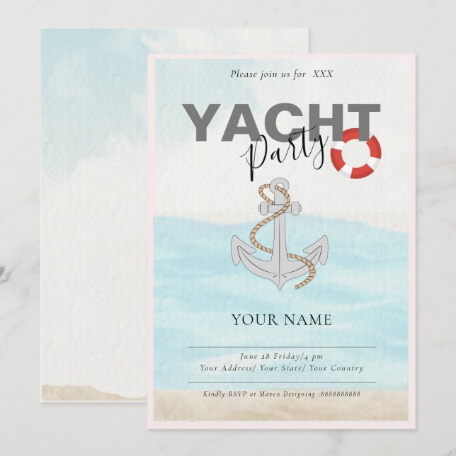 Invitation Bateau bateau bateau bateau croisière fête d'anniv (Devant / Derrière)