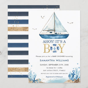 Invitation Bateau bleu nautique Ahoy C'est un Baby shower gar