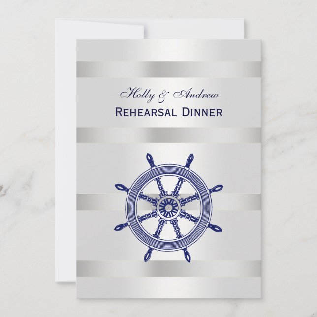 Invitation Bateau bleu Roue Argent Wht BG V Répétition Din (Devant)