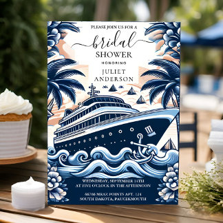 Invitation Bateau de la marine Fête des mariées nautique bleu