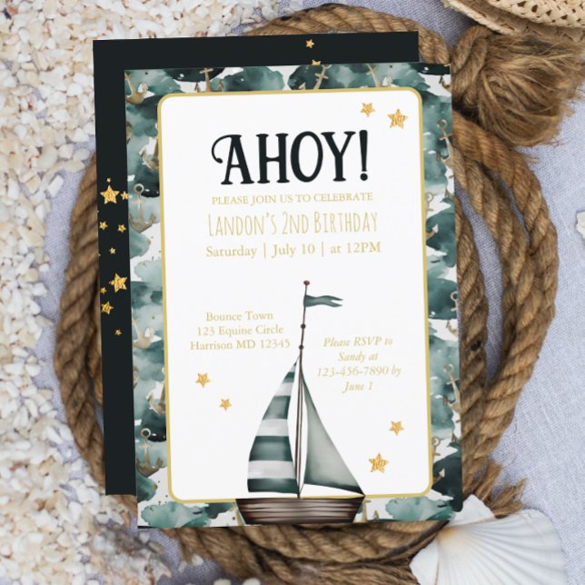 Invitation Bateau de marine Ancre nautique Anniversaire (Créateur téléchargé)
