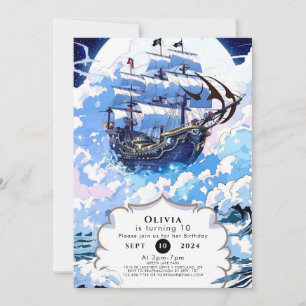 Invitation Bateau Enchanté Personnalisé Pirate Anniversaire