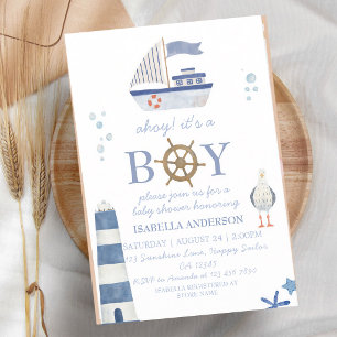 Invitation Bateau Naïautique Ohé C'est un Garçon Baby Shower