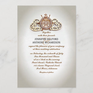 Invitation bateau nautique roue et coeur d'amour