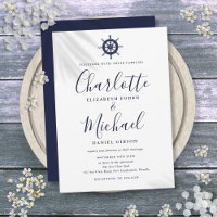Bateau nautique Roue Marine Mariage de script bleu