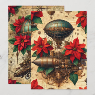 Invitation Bateau Steampunk imprimable avec Poinsettia