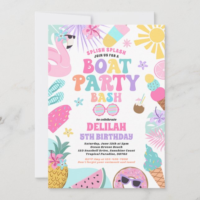 Invitation Bateau tropical Lake Ocean Marina fête d'anniversa (Devant)