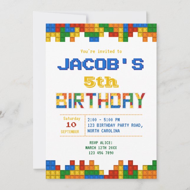 Invitation Bâtiment Blocks Boy Anniversaire de fête Invitatio (Devant)