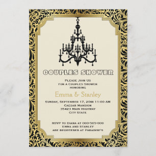 Invitation Bâtiments Art déco or mariages couples douche