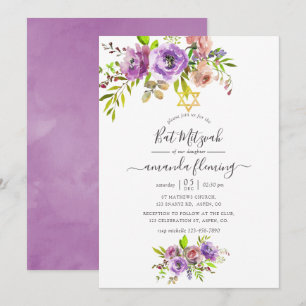 Invitation Bats de Mizvah Floral à l'aquarelle de printemps