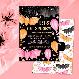 Invitation Bats et ballons mignons Pastel Halloween