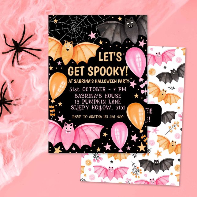 Invitation Bats et ballons mignons Pastel Halloween (Cute Bats and Balloons Pastel Halloween Invitation)