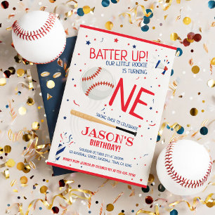 Invitation Batte Up Red Little Rookie Baseball 1er anniversai