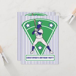 Invitation Batterie de baseball personnalisée Star Blue