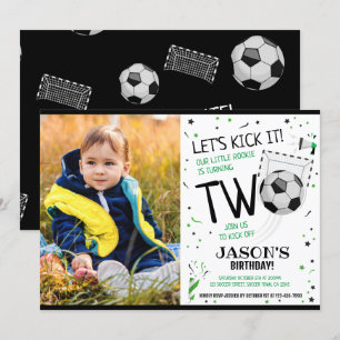 Invitation Battez-le Black Soccer Photo 2e anniversaire