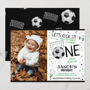 Invitation Battez-le Noir Soccer Photo 1er anniversaire