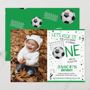 Invitation Battez-le ! Photo de soccer vert 1er anniversaire