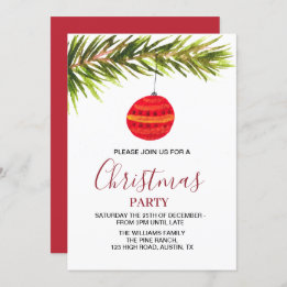 Invitation Bauble Vintage rétro Red Christmas Party