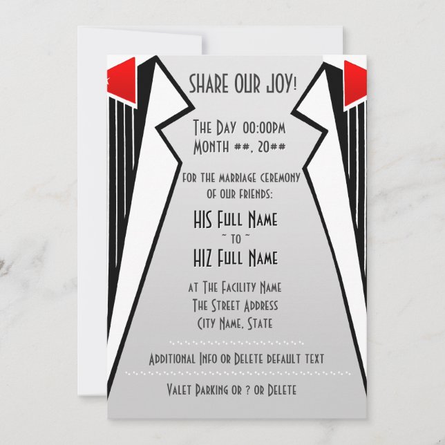 Invitation Bauhaus Tuxedo (Cérémonie Mariage) (Devant)