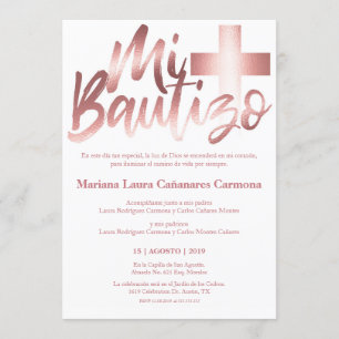Invitation Bautizo Baptême espagnol Faux ROSE OR