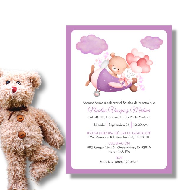 Invitation Bautizo Invitacion Cheerful Teddy Baptême Garçon (Créateur téléchargé)