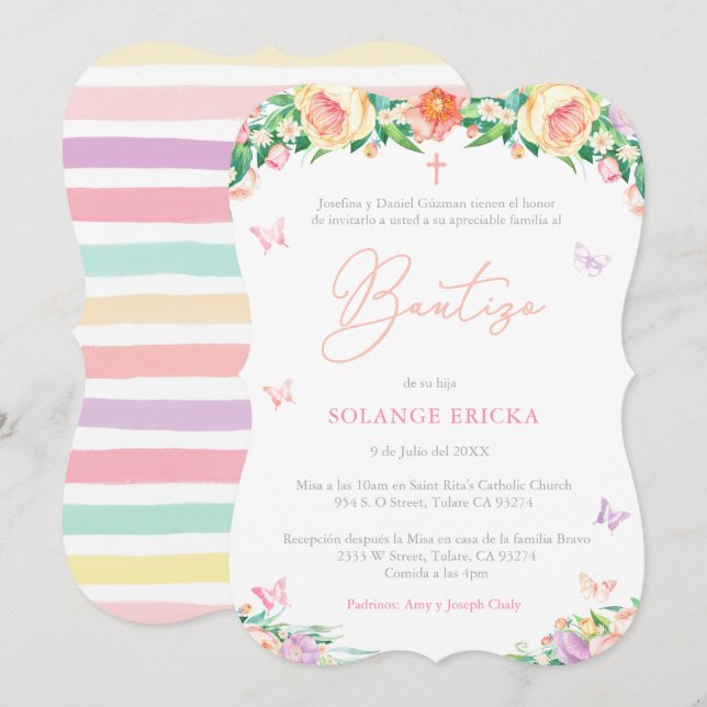 Invitation Bautizo para nena, Papillon du Parti du Baptême es (Devant / Derrière)