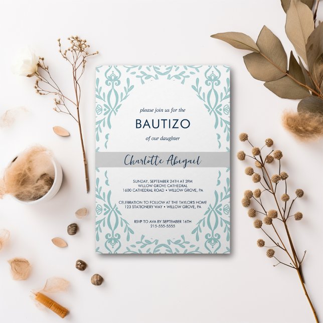 Invitation Bautizo Toile De Jouy Nino Nina Baptême En Espagno (Bautizo Toile De Jouy Nino Nina Baptism In Spanish Invitation)