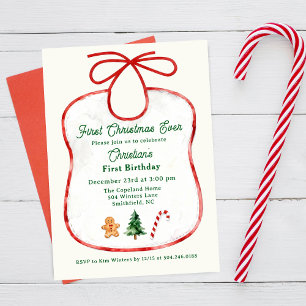 Invitation Bavoir pour le premier Noël Premier anniversaire