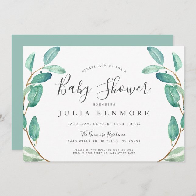 Invitation Bayou Botanical | Baby shower (Devant / Derrière)