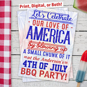 Invitation BBQ 4 juillet Feu d'artifice amusant   Barbecue