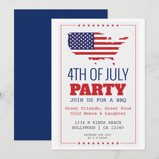 Invitation BBQ 4 juillet Parti patriotique (Devant / Derrière)