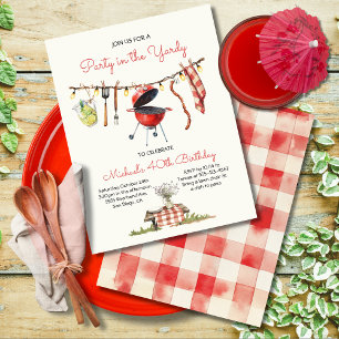 Invitation BBQ Anniversaire En vichy Jardin Ligne de pique-ni