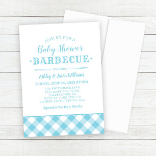 Invitation BBQ baby shower Bleu clair En vichy Plaid