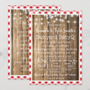Invitation BBQ BBQ Bois Rustique En vichy Baby shower rouge