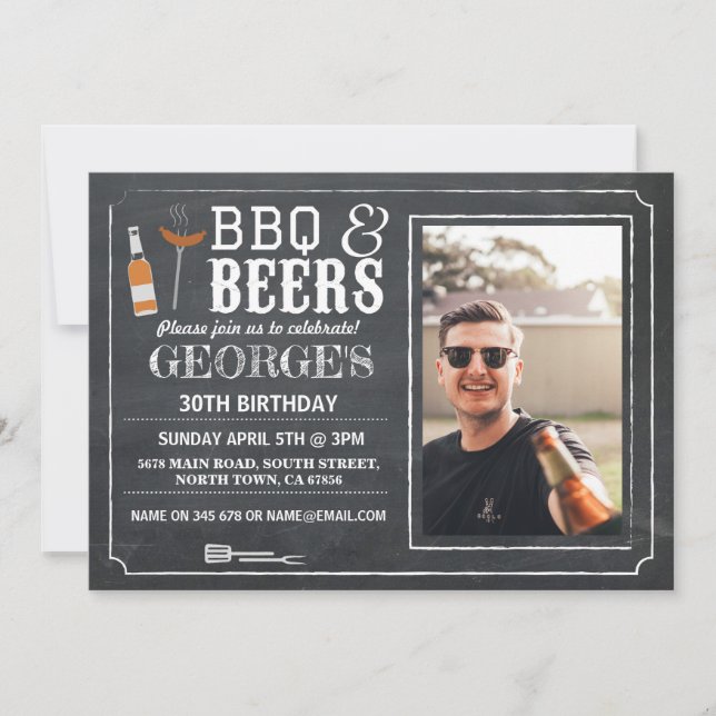 Invitation BBQ & Bières Anniversaire Fête Photo Chalk Invitat (Devant)