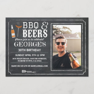 Invitation BBQ & Bières Anniversaire Fête Photo Chalk Invitat