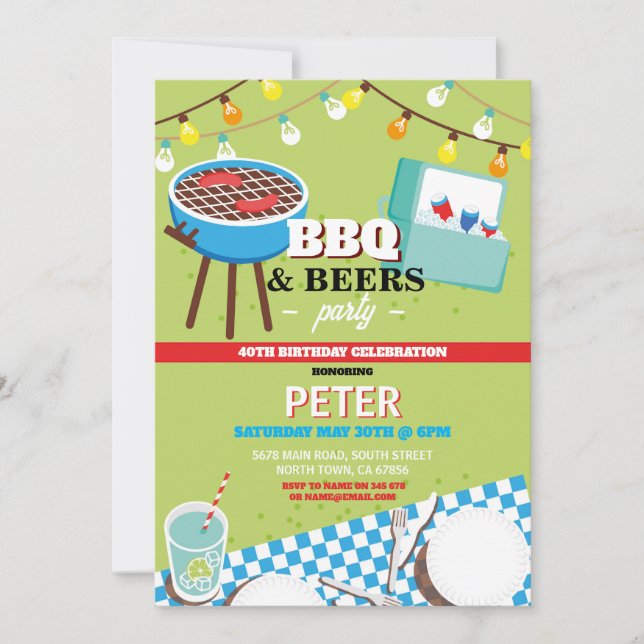 Invitation BBQ Bières Anniversaire Jardin Jardin Jardin (Devant)