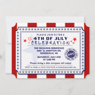 Invitation BBQ blanc et bleu 4 juillet