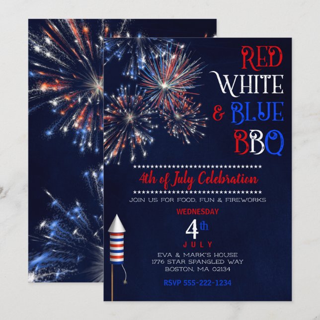 Invitation BBQ Bleu Bleu Rouge 4 juillet (Devant / Derrière)