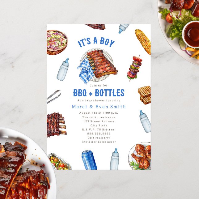 Invitation BBQ + Bouteilles Cookout Boy Baby shower Invitatio (Créateur téléchargé)