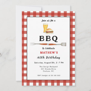Invitation BBQ Burger & Bière pour adultes fête d'anniversair