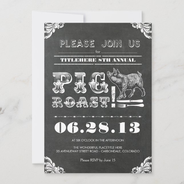 INVITATION BBQ - CLAVIER ANNUEL ROAST PIG RUSTIC (Devant)