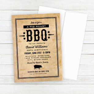 Invitation BBQ Cochon Rôti Papier Vintage Anniversaire