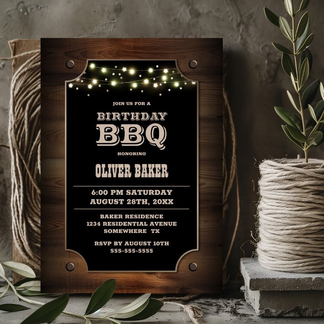 Invitation BBQ d'anniversaire élégant en bois (Créateur téléchargé)