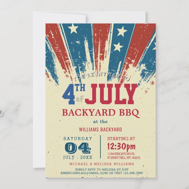 Invitation BBQ dans le jardin du 4 juillet moderne I Drapeau  (Devant)