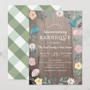 Invitation BBQ de chauffage domestique en bois de fleurs rust