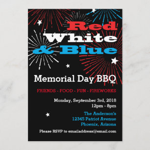 Invitation BBQ de la Journée du Mémorial rouge blanc et bleu