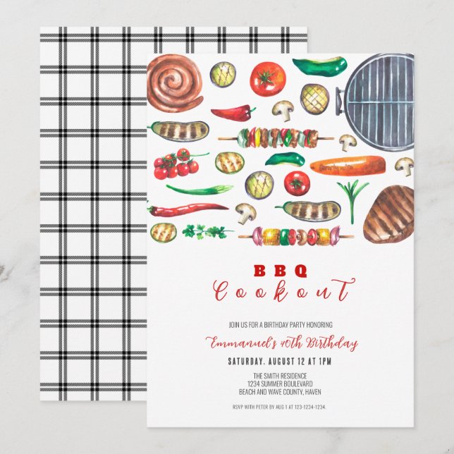 Invitation BBQ d'été Cookout Anniversaire (Devant / Derrière)